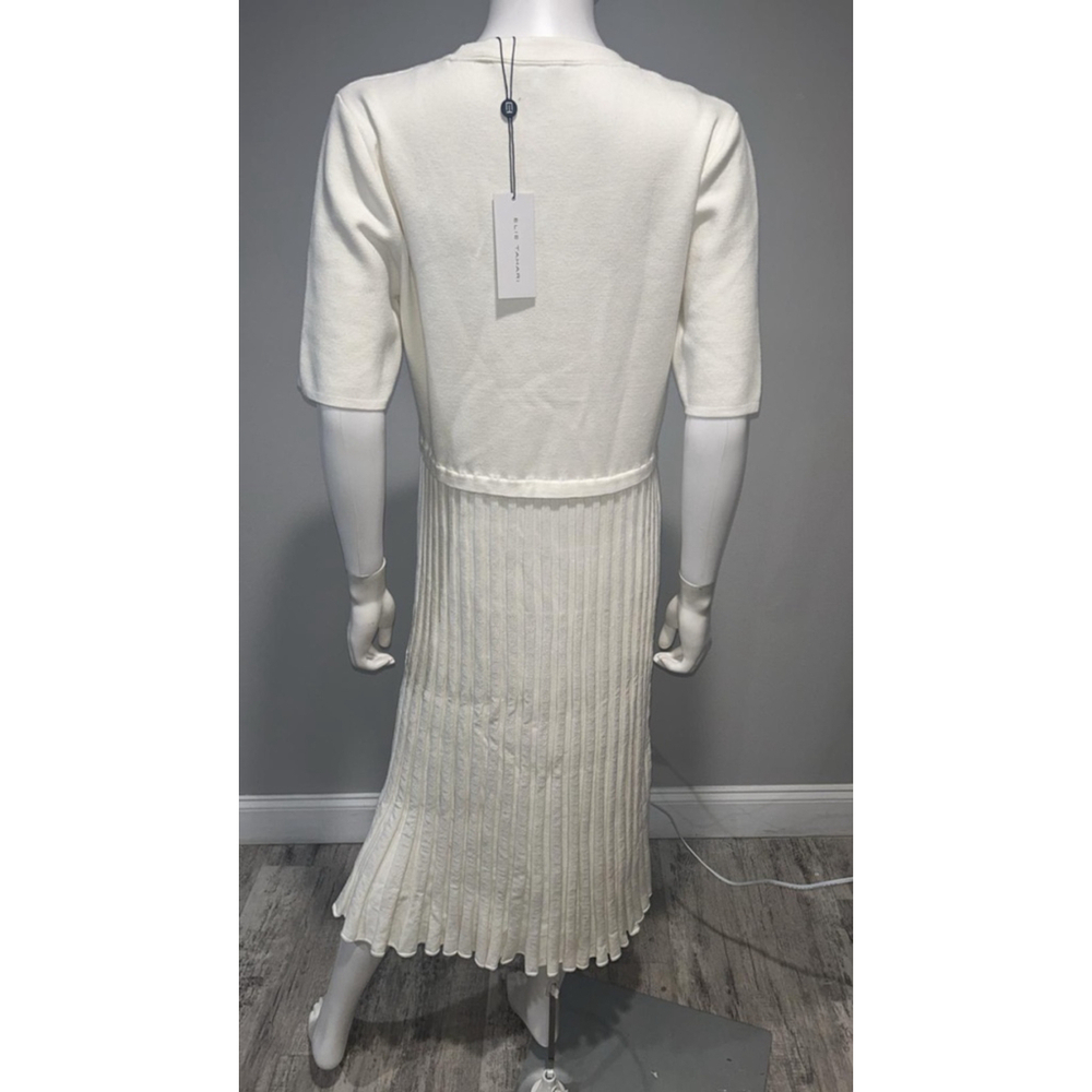 Women's Elie Tahari White Short Sleeve Knit Pleated Midi Dress - Picture 6 of 11